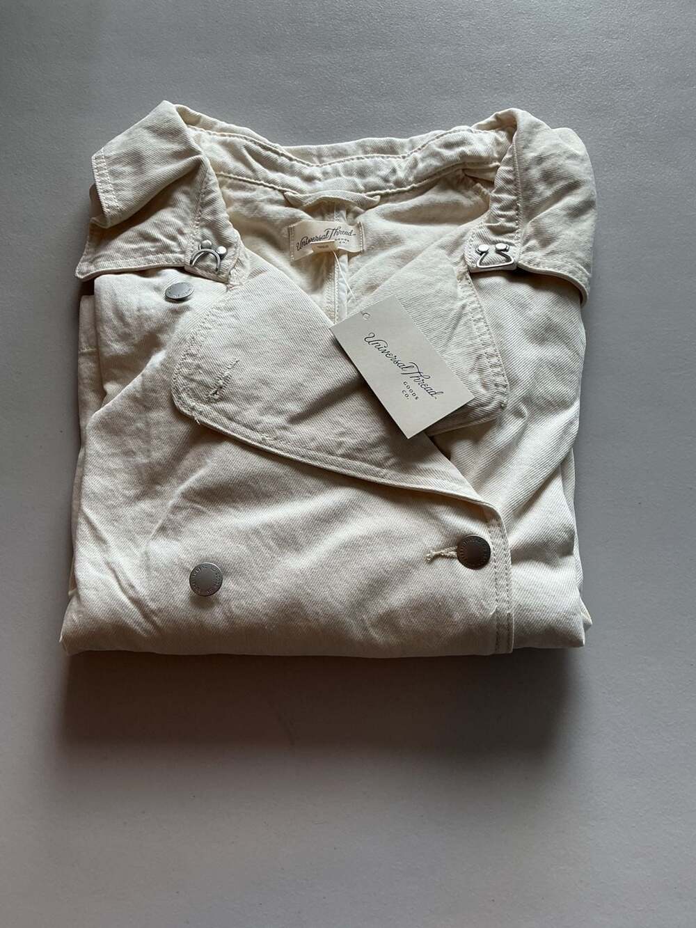 Women's Denim Cropped Trench Jacket - Universal Thread Off-White Cream